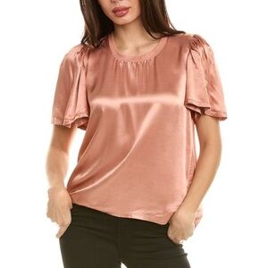 Nation LTD Satin Toni Flutter Short Sleeve Blouse in Bisou